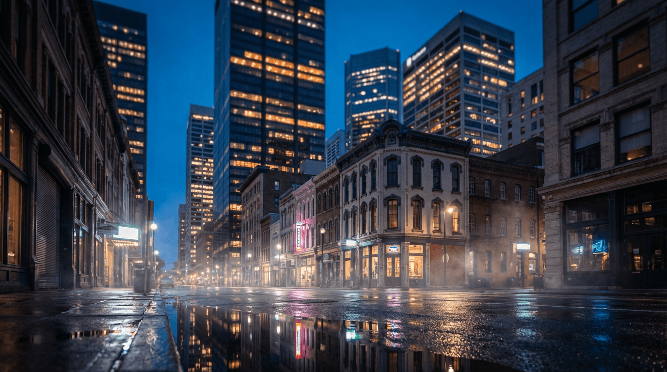 Vue d'une rue commerçante lors d'un déplacement